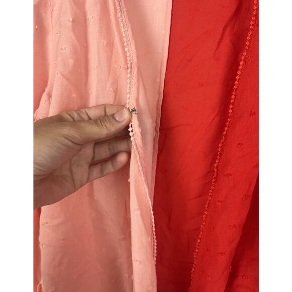 Anthropologie Farm Rio Pink Red Colorblock Wrap Blouse XS Cotton Swiss Dot Puff - Picture 10 of 10